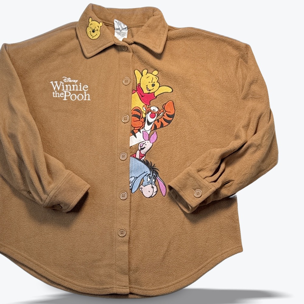 Vintage Disney Winnie The Pooh Fleece Shirt Embroidered Shacket Tan Medium